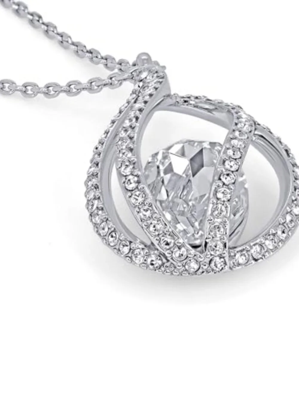 Orbital Birdcage Pendant Necklace Titanium Alloy Rhodium Plating Swarovski